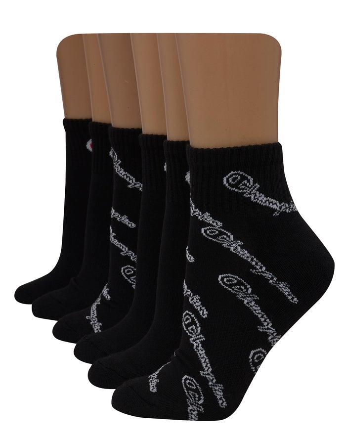 Champion Womens Socks NZ - Ankle C Logo 6-Pairs Black ( 9206-RHZLY )